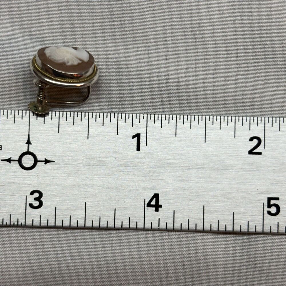 Vintage 1940s Shell Cameo Carved Carnelian Screw back Earrings 800 coin Silver - Picture 9 of 11